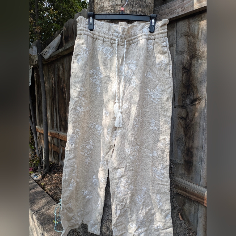 NWOT House Of Harlow 1960 Embroidered Drawstring Linen Pants M